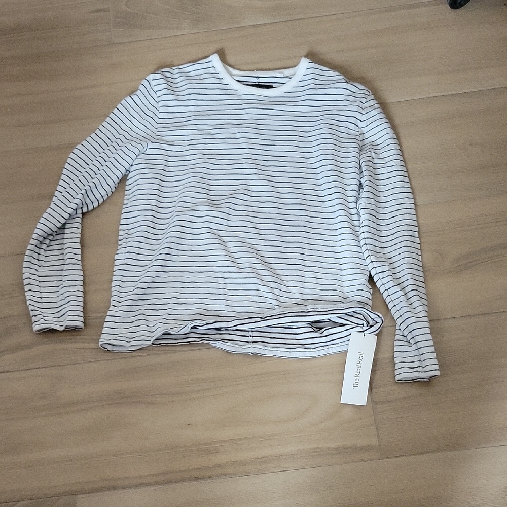 rag & bone The Slub White and Black Striped Long Sleeve Tee